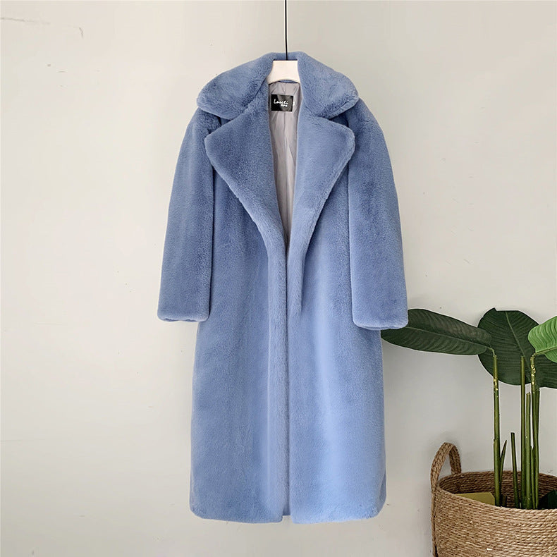 Long Faux Fur Coat Made from High-Quality Material – Knee-Length, Straight Silhouette, Ultra-Soft and Warm