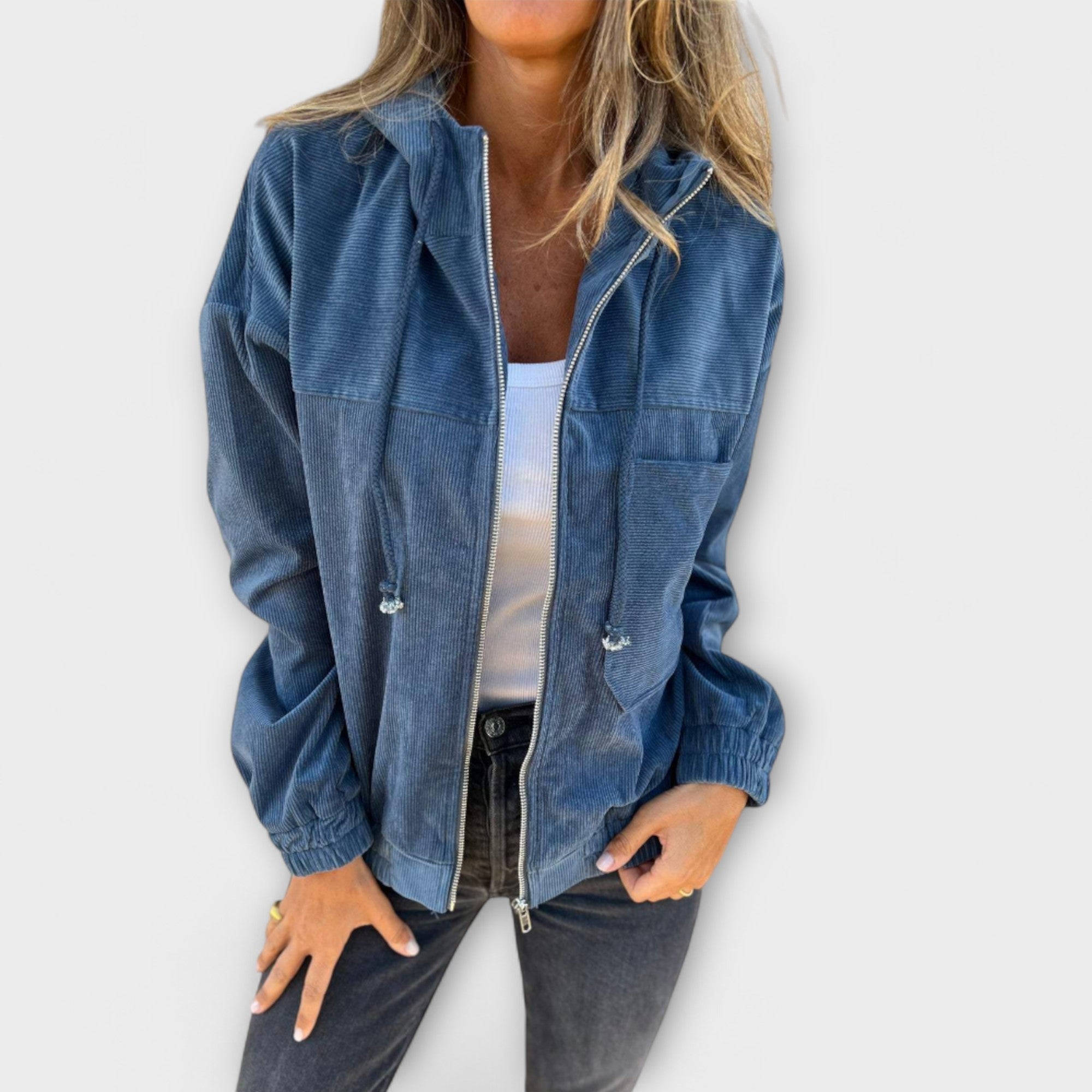 Ella - Corduroy Hooded Jacket with Zip