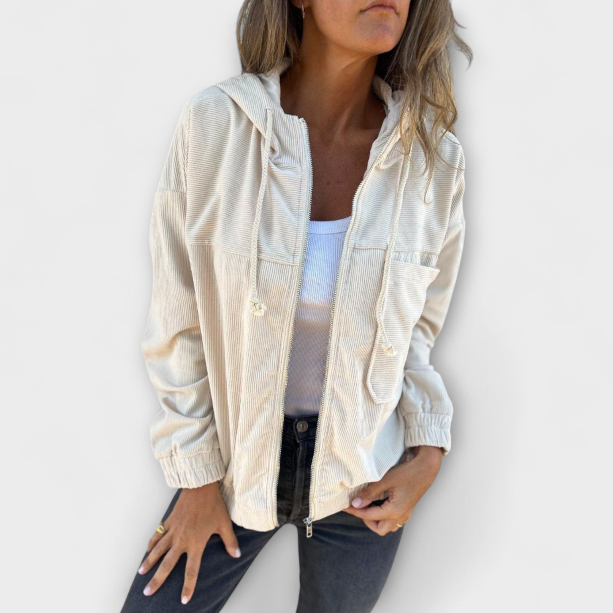 Ella - Corduroy Hooded Jacket with Zip