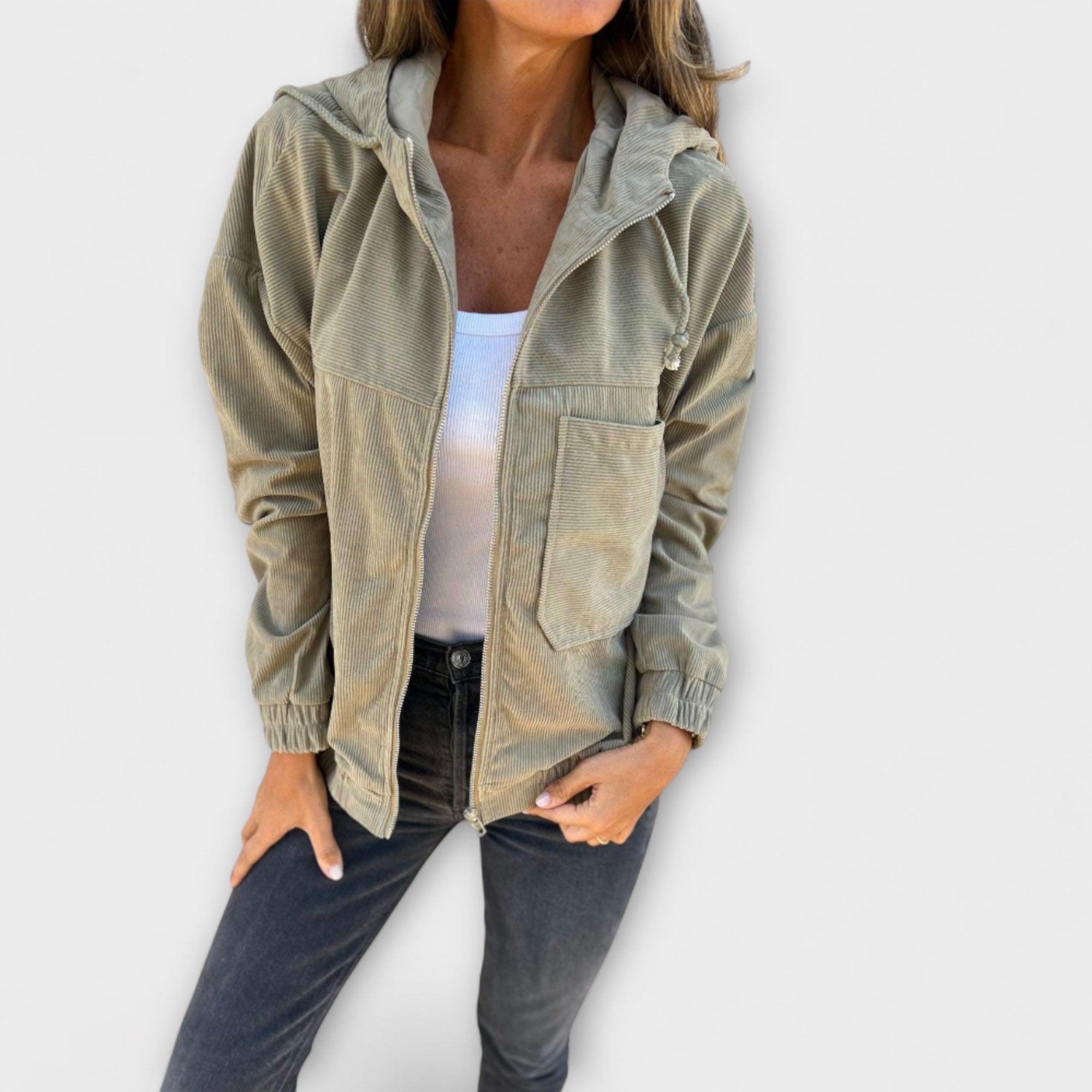 Ella - Cord Zip-Up Hoodie