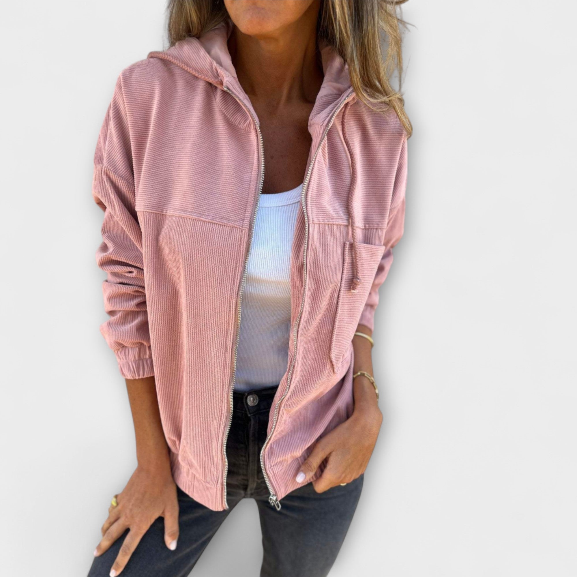 Ella - Corduroy Hooded Jacket with Zip