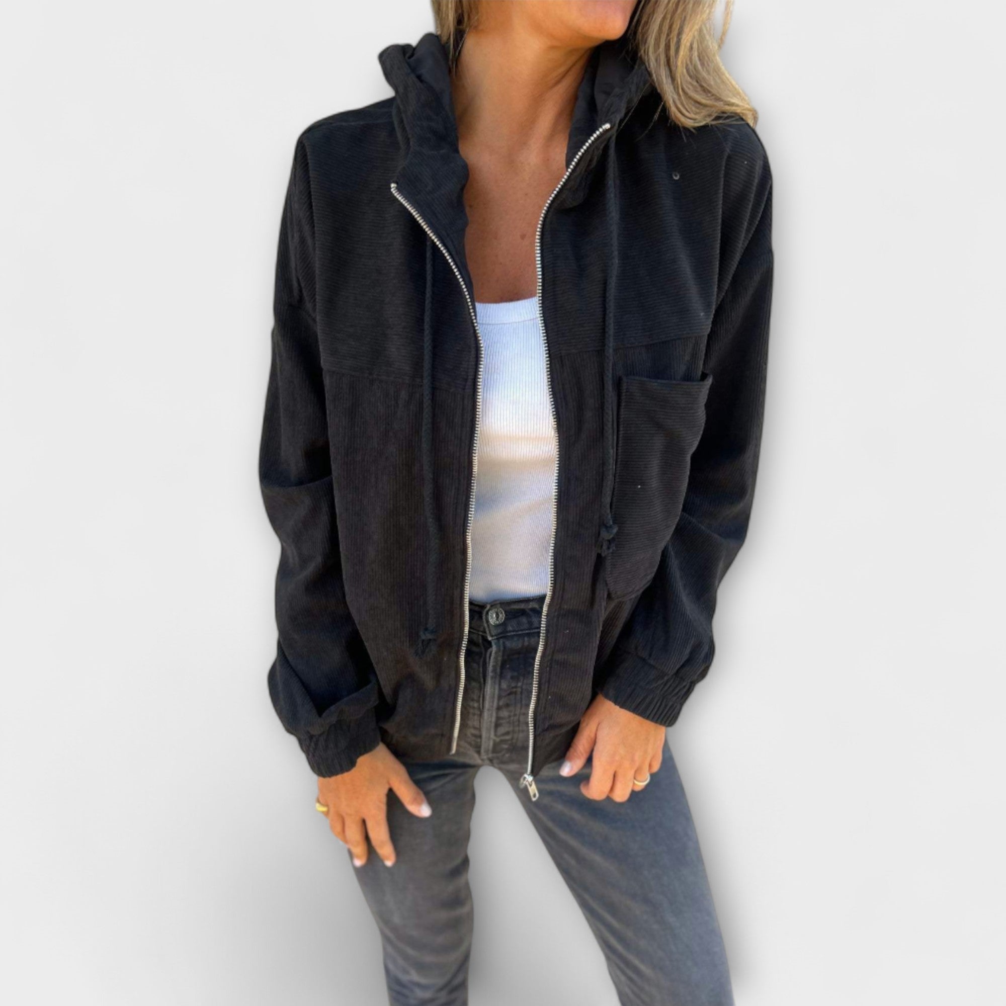 Ella - Corduroy Hooded Jacket with Zip
