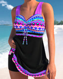 Swimsuit with Drawstring and Striped Pattern
