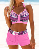 High-Cut Bikinis with Geometric Pattern