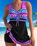 Swimsuit with Drawstring and Striped Pattern