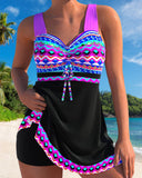 Swimsuit with Drawstring and Striped Pattern