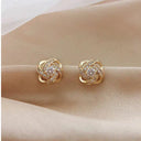 Golden Spiral Flower Crystal Stud Earrings
