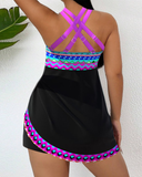 Swimsuit with Drawstring and Striped Pattern