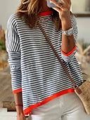 Sophie – Striped Long-Sleeve Top in Blue and White