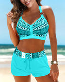 High-Cut Bikinis with Geometric Pattern