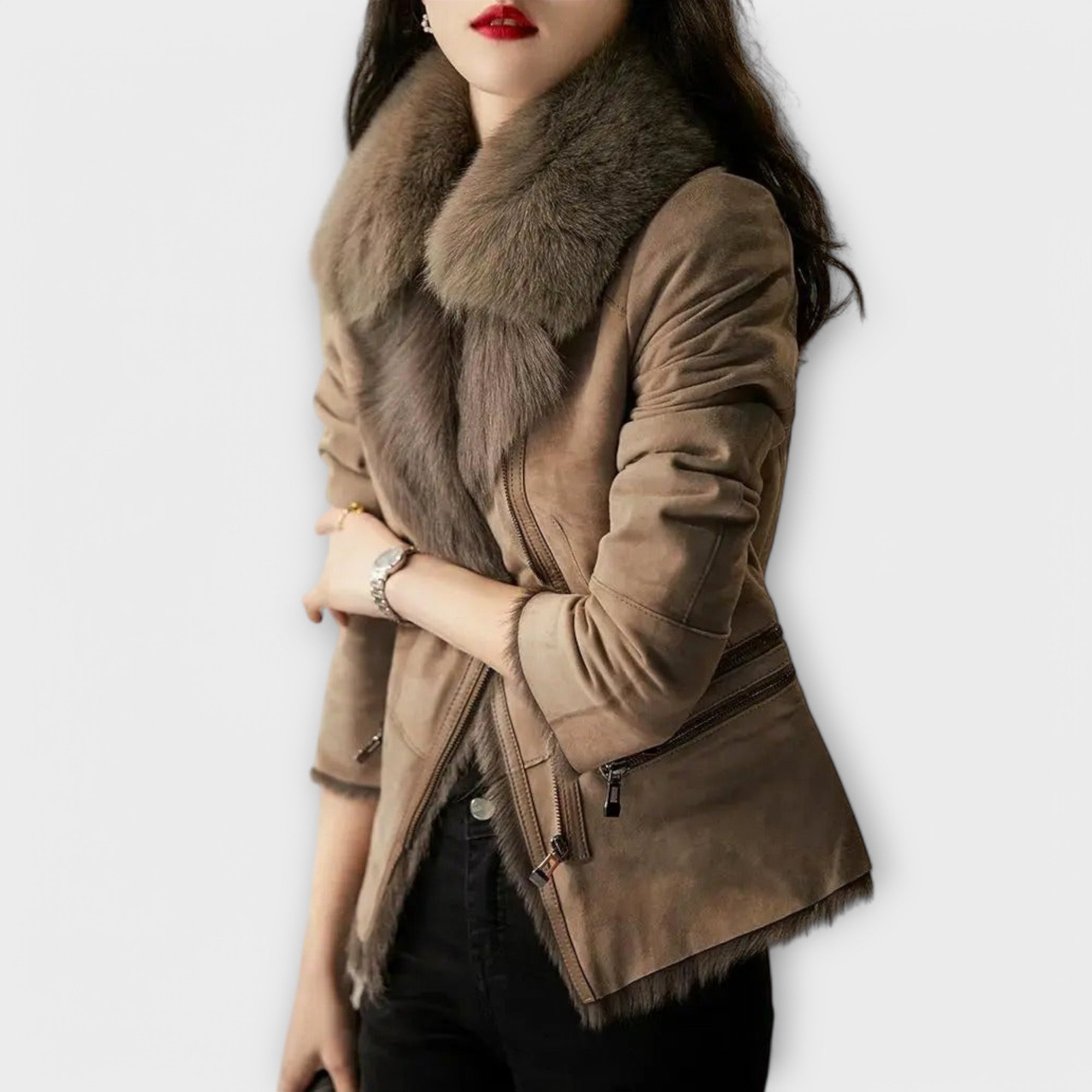 Sheepskin Jacket with Fur Collar