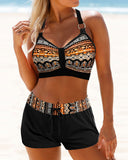 High-Waisted Bikinis with Geometric Pattern