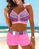 High-Cut Bikinis with Geometric Pattern