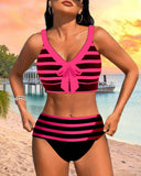 High-Waisted Striped Bikinis