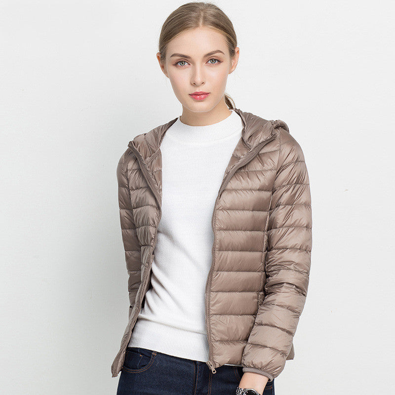 Lightweight Down Jacket for Women Short Hood Super Light - Ideal for Everyday Use