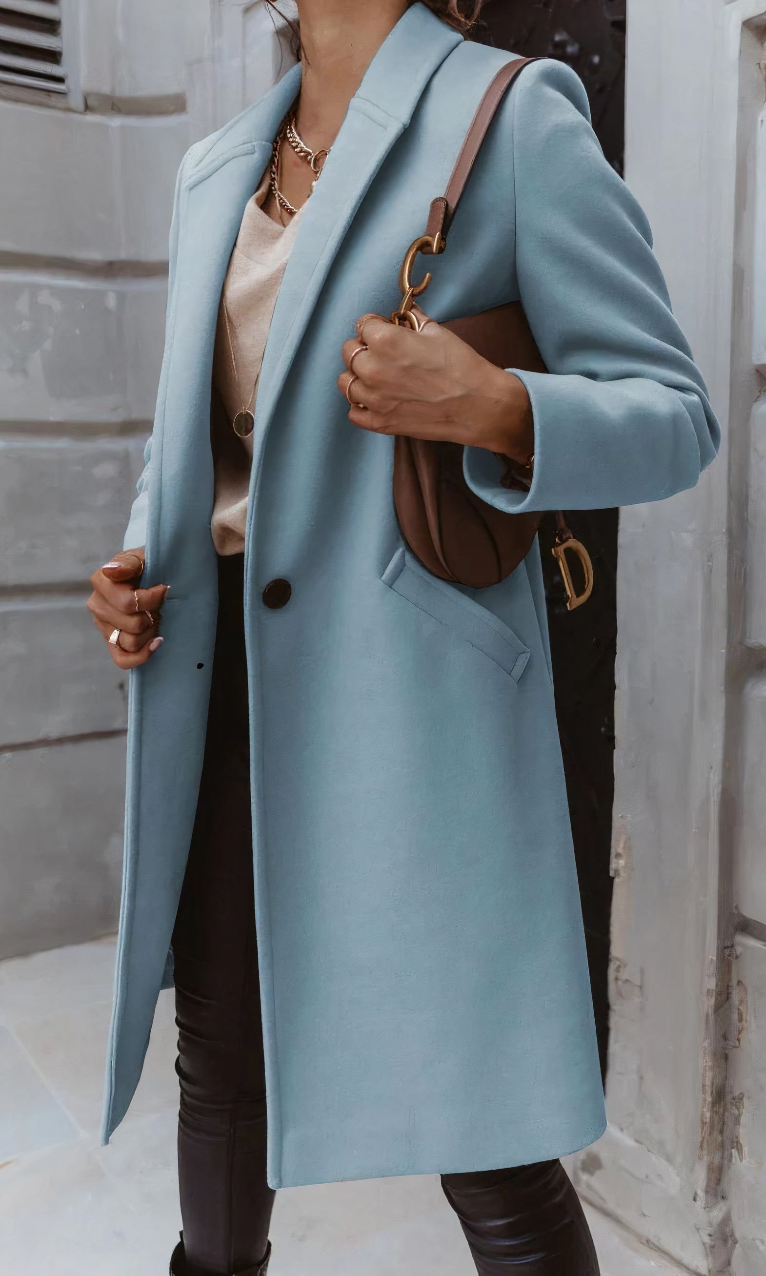 Women's Winter Long Coat Tailored Fit Classic Collar Button Placket