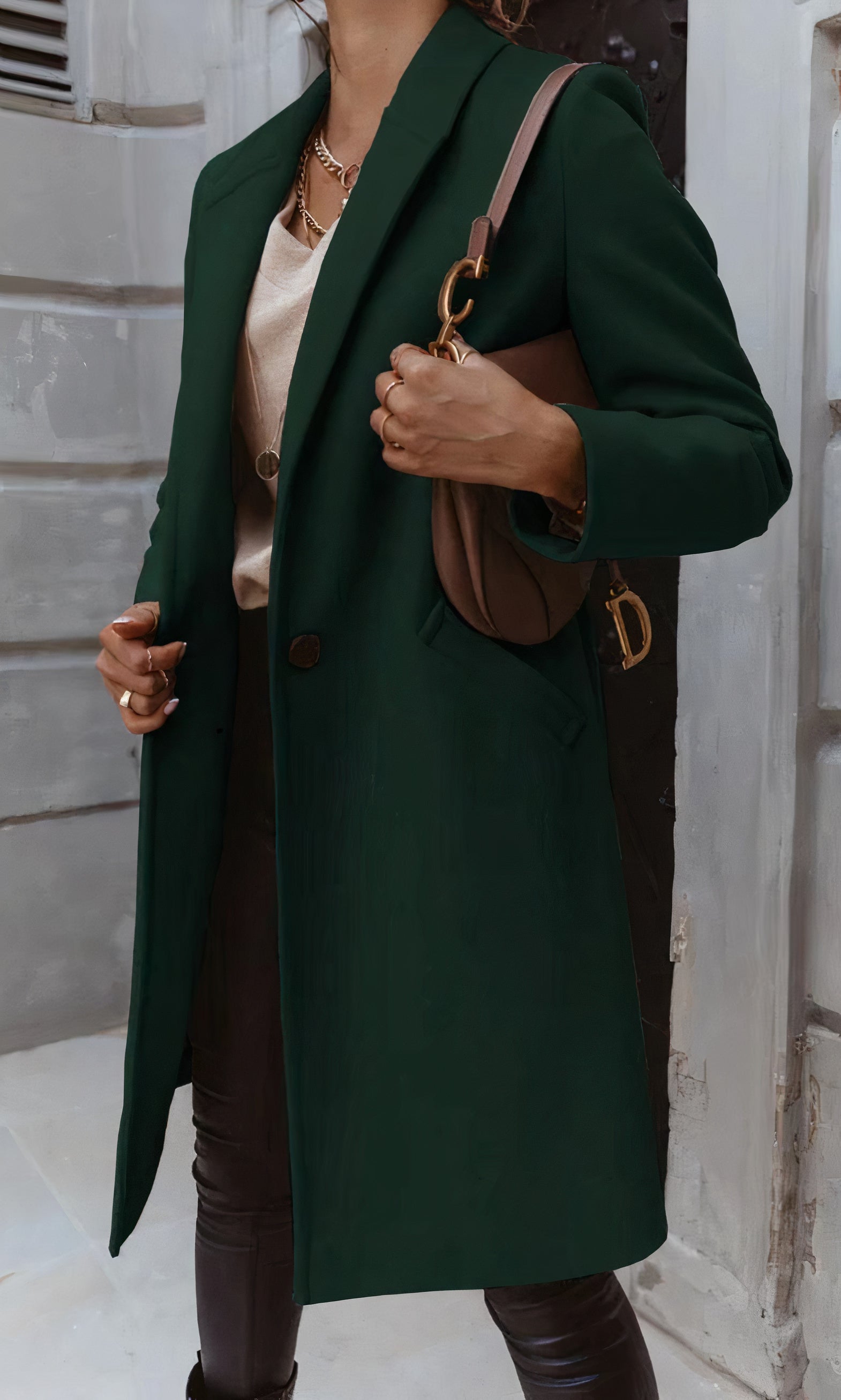 Women's Winter Long Coat Tailored Fit Classic Collar Button Placket