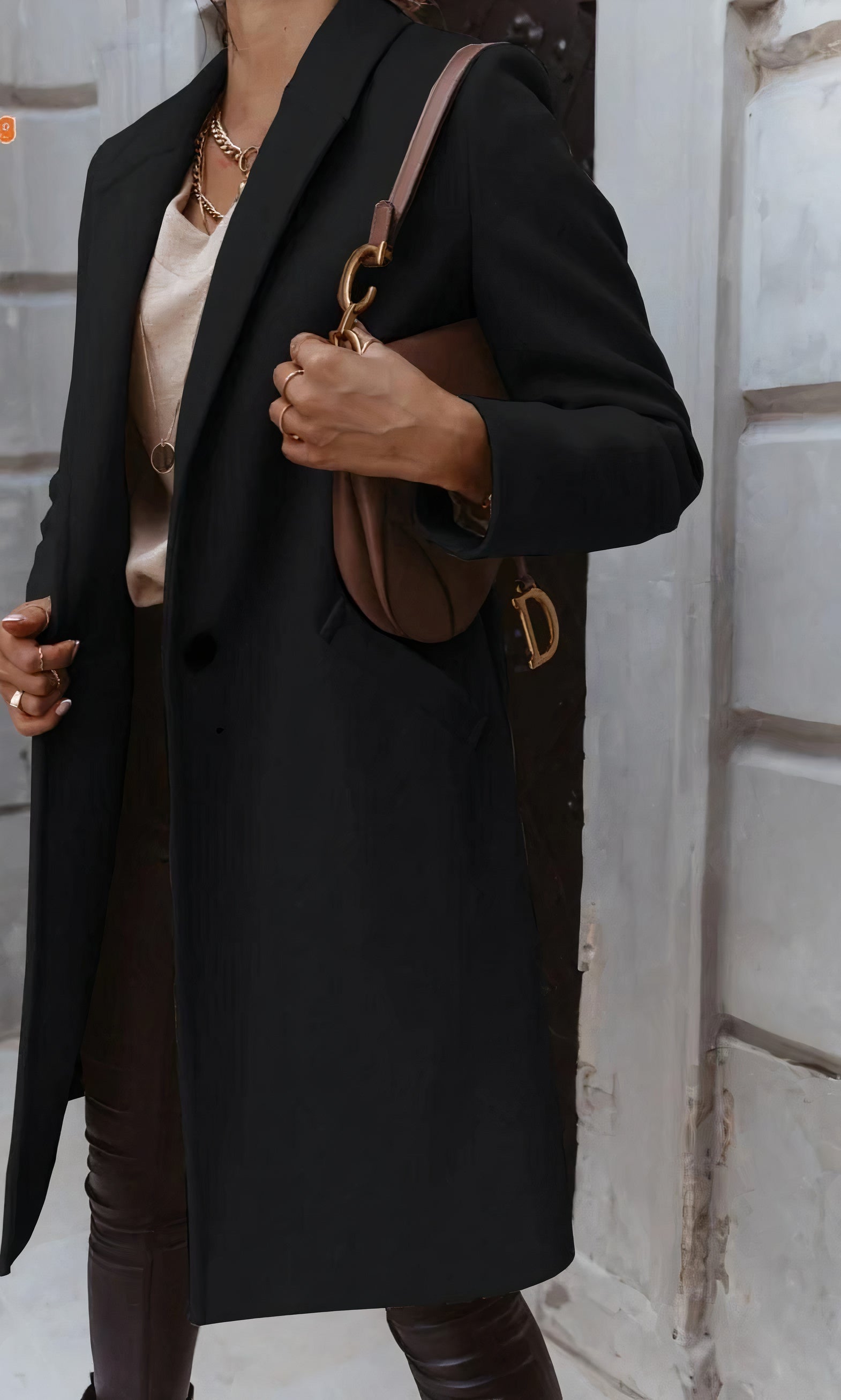 Women's Winter Long Coat Tailored Fit Classic Collar Button Placket
