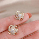 Golden Spiral Flower Crystal Stud Earrings