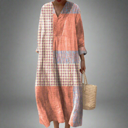 Nora™ | Patchwork Midi Dress with Coral and Star Pattern
