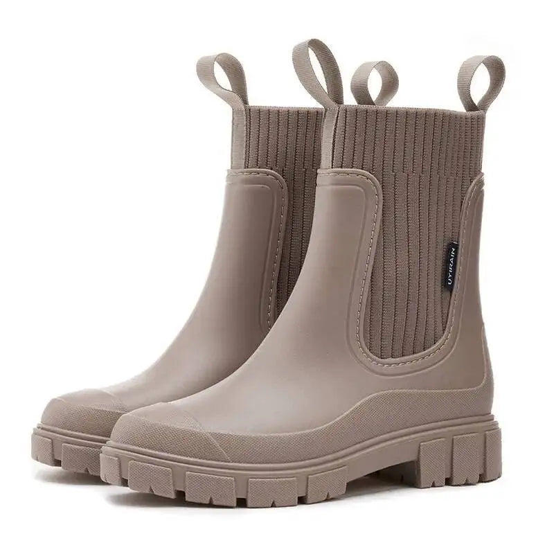 Chunky Chelsea Boots with Knit Insert – Pink Women's Ankle Boots