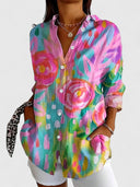 Anica - Vibrant Artistic Blouse with Button Placket