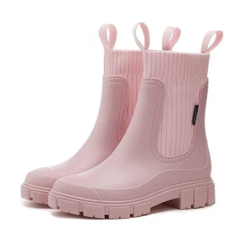 Chunky Chelsea Boots with Knit Insert – Pink Women's Ankle Boots