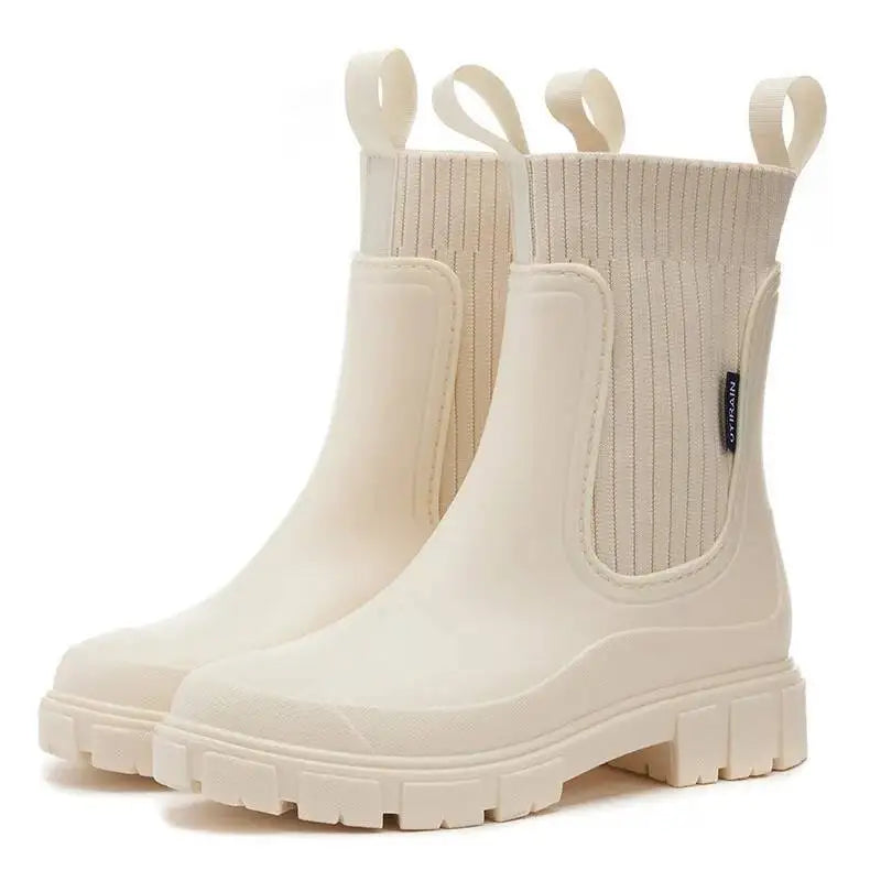 Chunky Chelsea Boots with Knit Insert – Pink Women's Ankle Boots