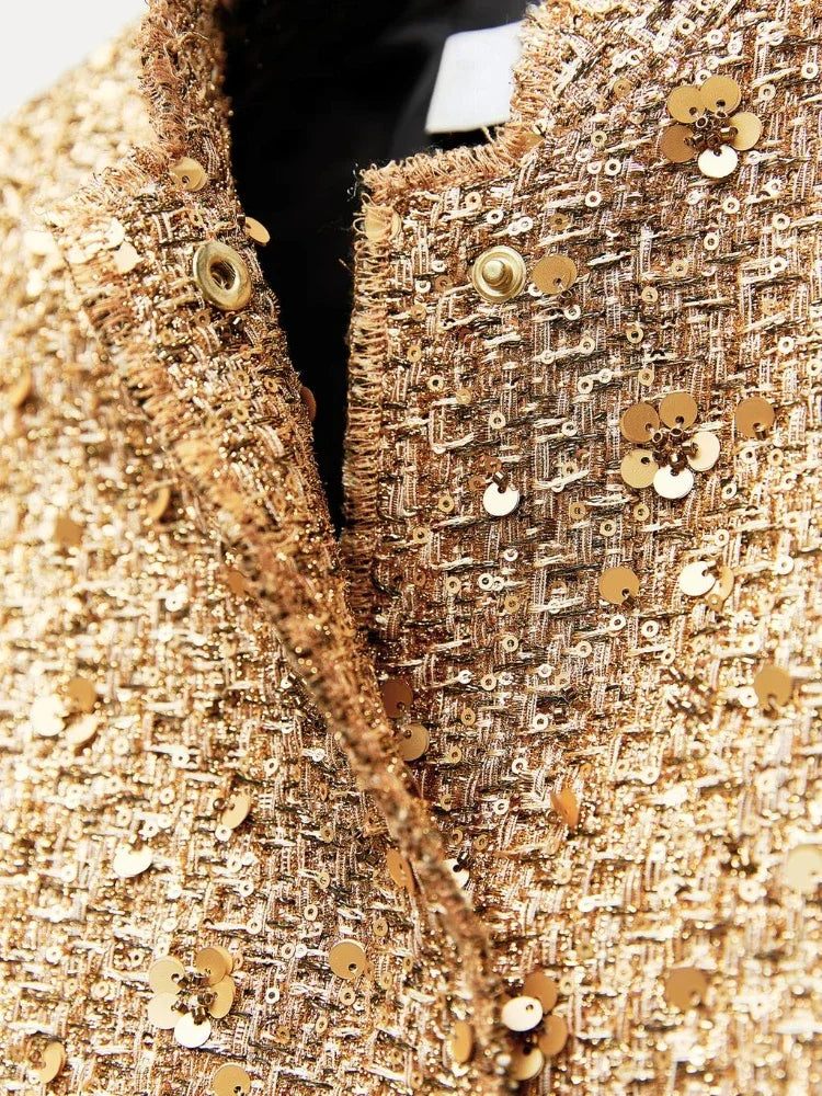 Summer Sequined Bomber Jacket with Elastic Waist and Ribbed Cuffs | Perfect for Special Occasions