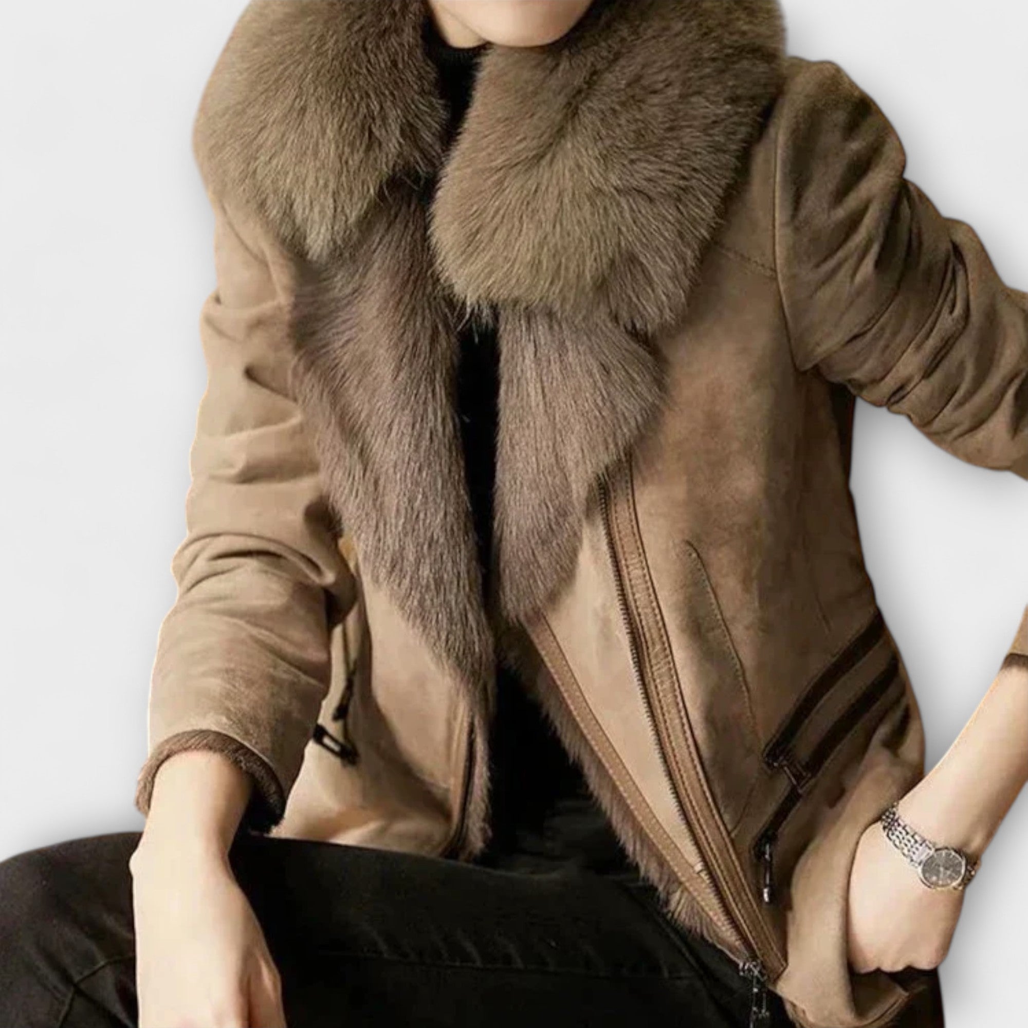 Sheepskin Jacket with Fur Collar