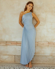 Delfina - Satin One-Shoulder Pleated Evening Dress