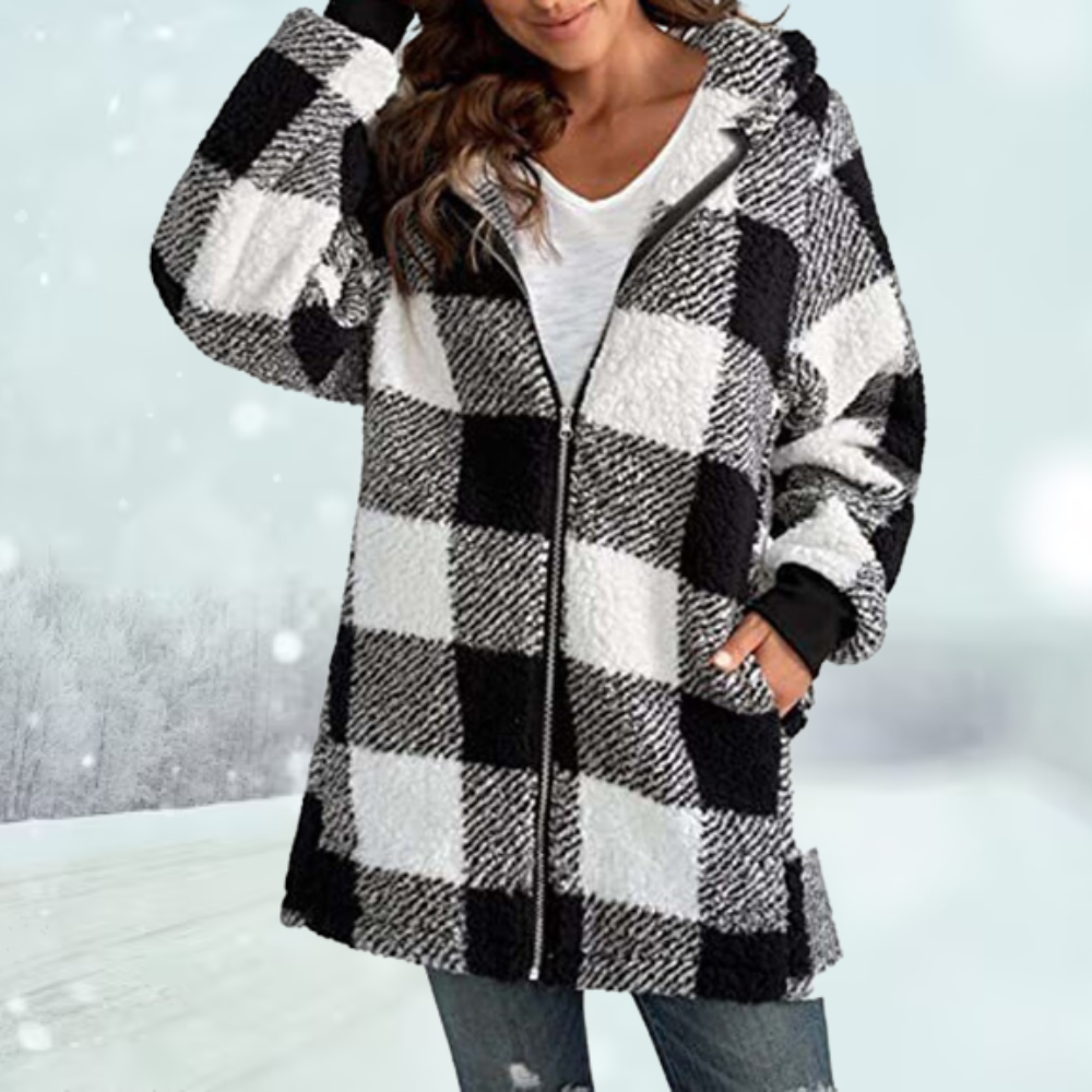 Checked Winter Jacket with Hood and Pockets | Ideal for Winter