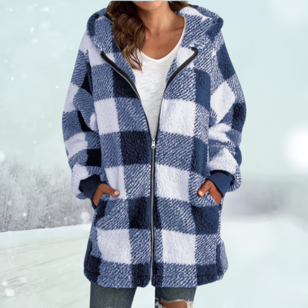 Checked Winter Jacket with Hood and Pockets | Ideal for Winter