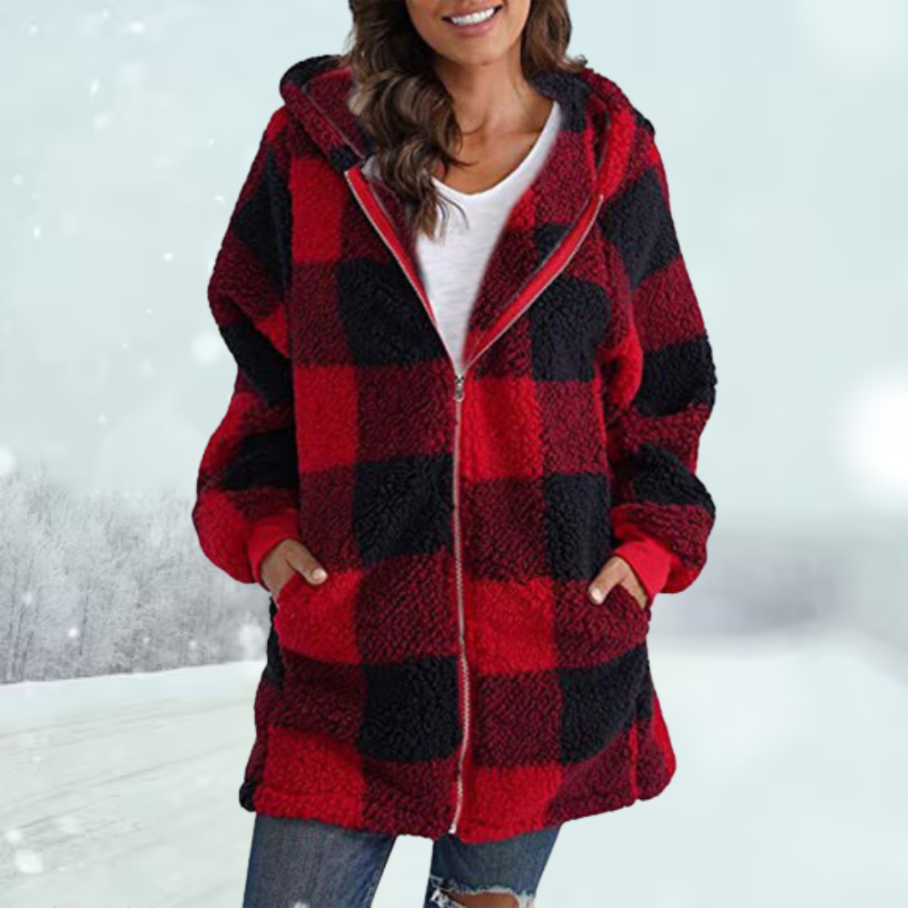 Checked Winter Jacket with Hood and Pockets | Ideal for Winter
