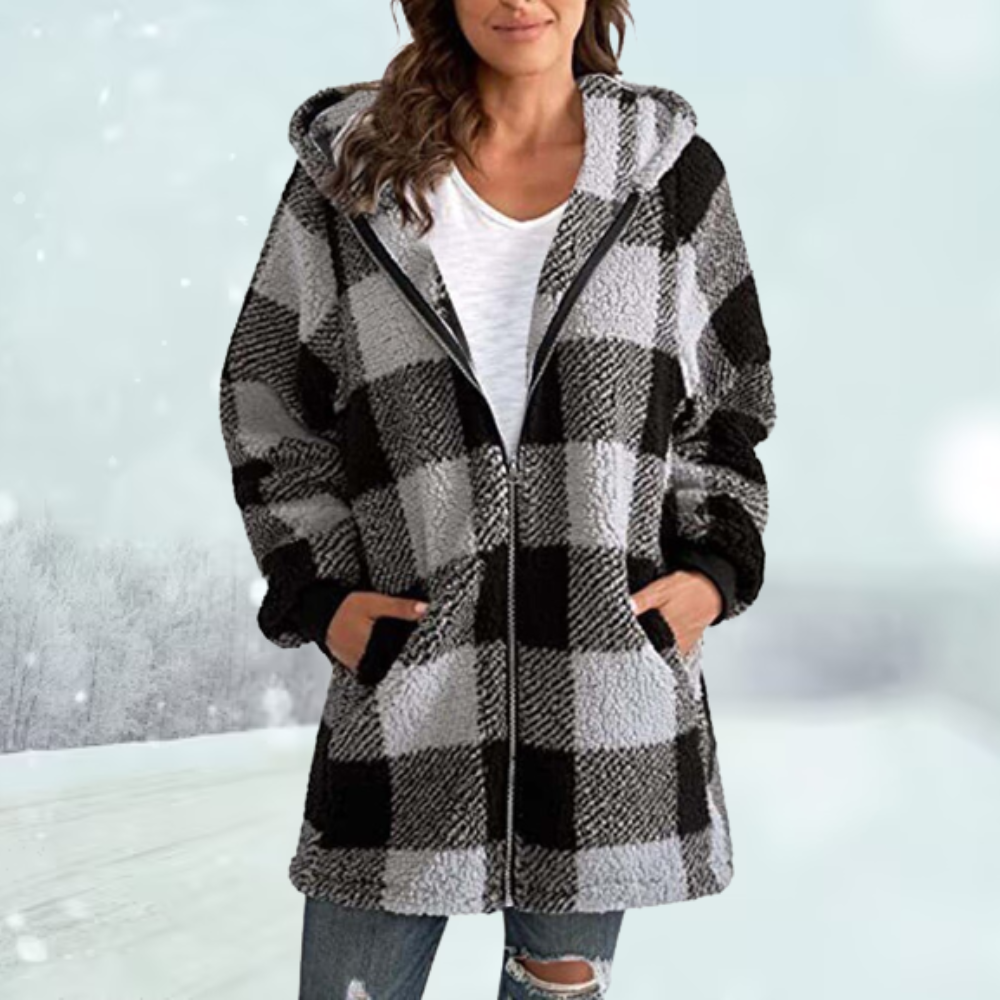 Checked Winter Jacket with Hood and Pockets | Ideal for Winter