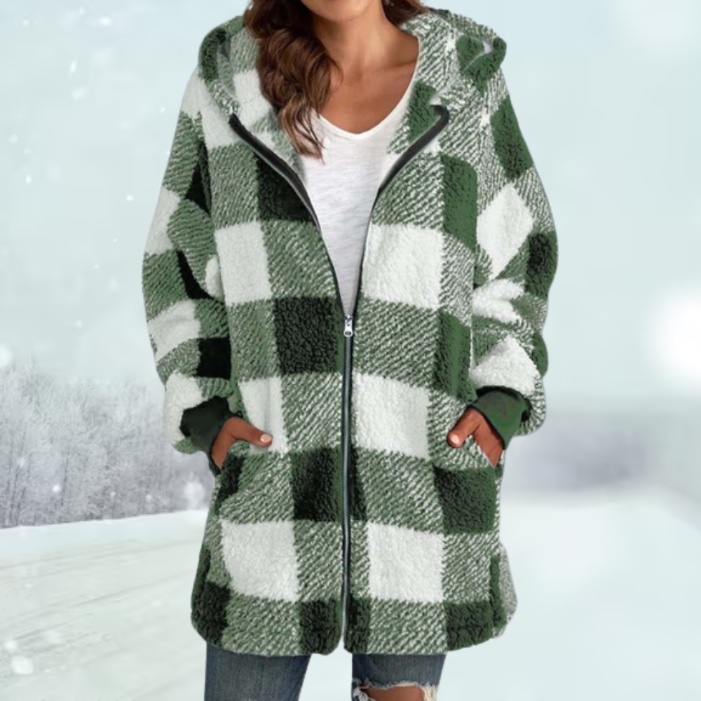 Checked Winter Jacket with Hood and Pockets | Ideal for Winter