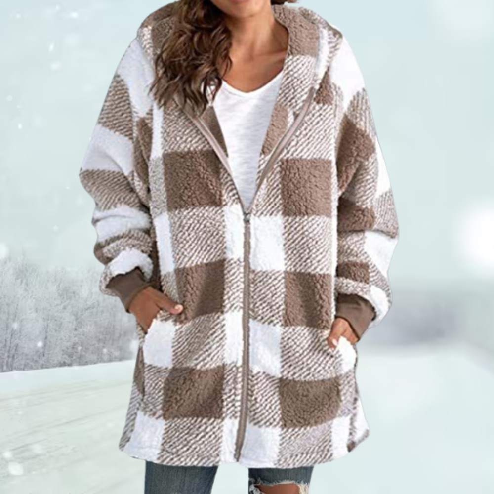 Checked Winter Jacket with Hood and Pockets | Ideal for Winter