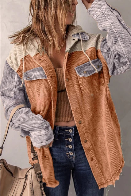 Cropped Cord Jacket with Button Placket and Chest Pockets | Perfect for Summer