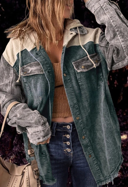 Cropped Cord Jacket with Button Placket and Chest Pockets | Perfect for Summer
