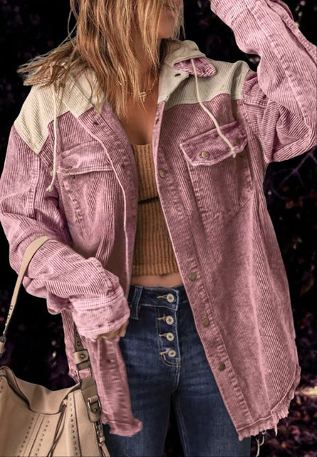 Cropped Cord Jacket with Button Placket and Chest Pockets | Perfect for Summer