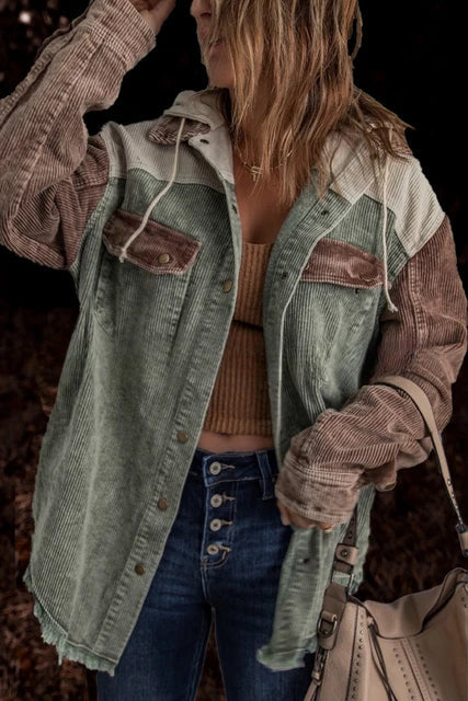 Cropped Cord Jacket with Button Placket and Chest Pockets | Perfect for Summer