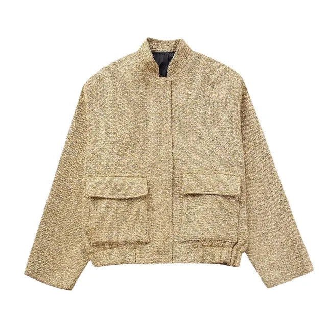 Summer Sequined Bomber Jacket with Elastic Waist and Ribbed Cuffs | Perfect for Special Occasions