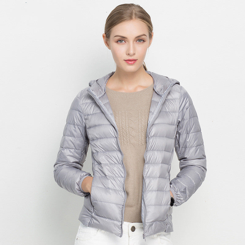 Lightweight Down Jacket for Women Short Hood Super Light - Ideal for Everyday Use