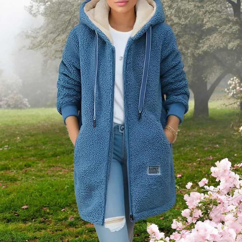 Women's Fleece Jacket with Hood & Pockets – Soft, Warm, Zip - Ideal for Autumn & Winter