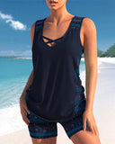 Tankinis with Geometric Pattern and V-Neck