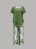 Avy™ | Casual Two-Piece Set with Leaf Print