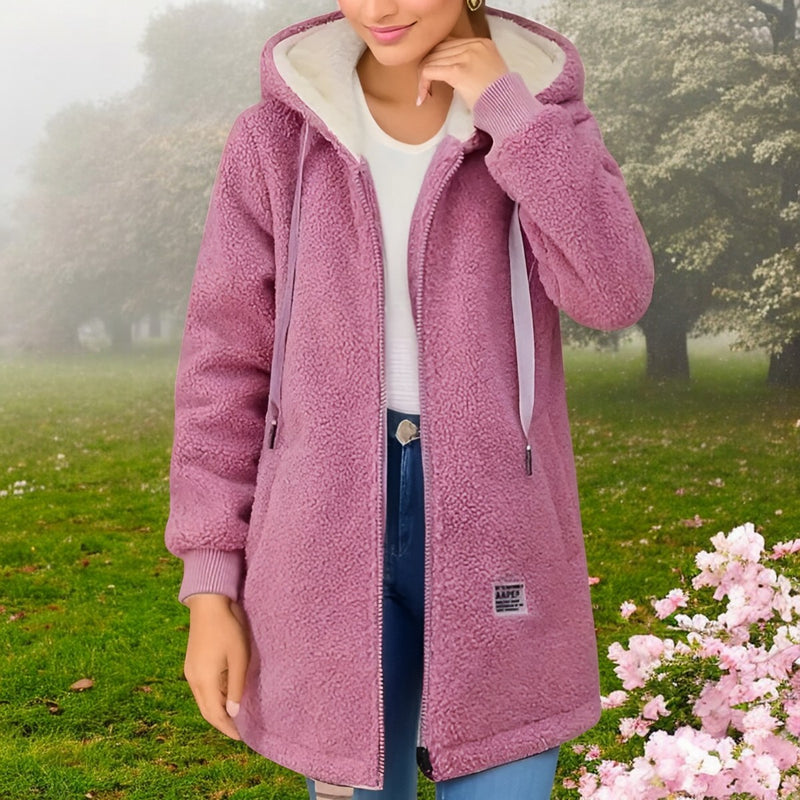 Women's Fleece Jacket with Hood & Pockets – Soft, Warm, Zip - Ideal for Autumn & Winter