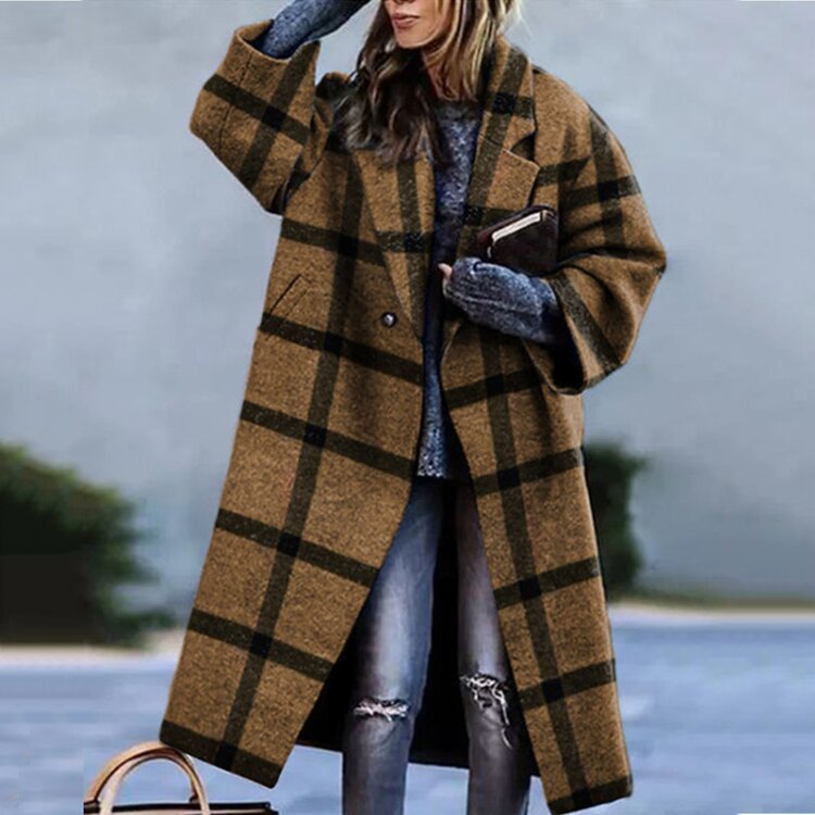 Timeless Women's Wool Coat with Notched Collar and Button Closure | Ideal for Autumn/Winter