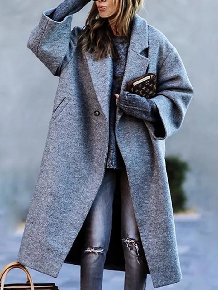 Timeless Women's Wool Coat with Notched Collar and Button Closure | Ideal for Autumn/Winter