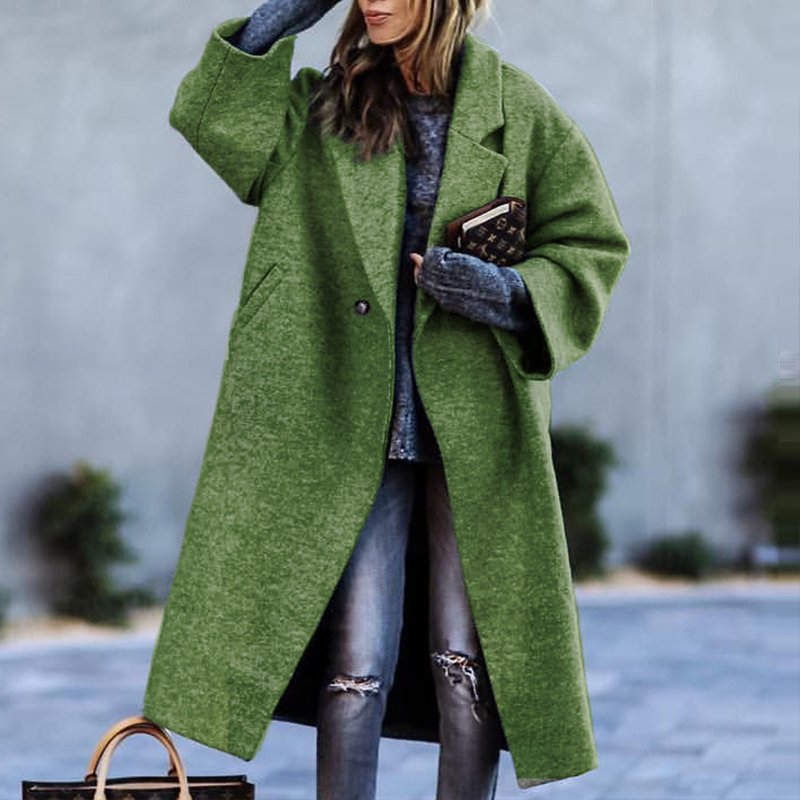 Timeless Women's Wool Coat with Notched Collar and Button Closure | Ideal for Autumn/Winter